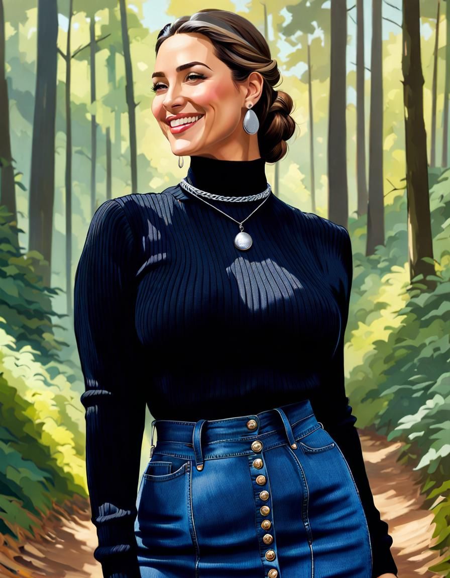 Woman in Forest: Detailed Oil Painting