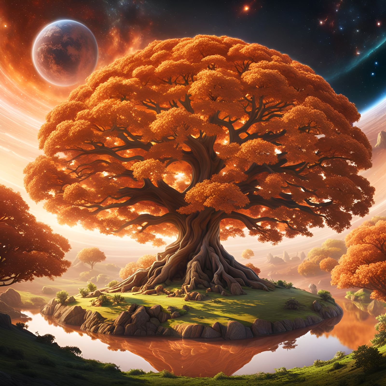 Monumental Yggdrasil: Orange Cosmic Tree of Life