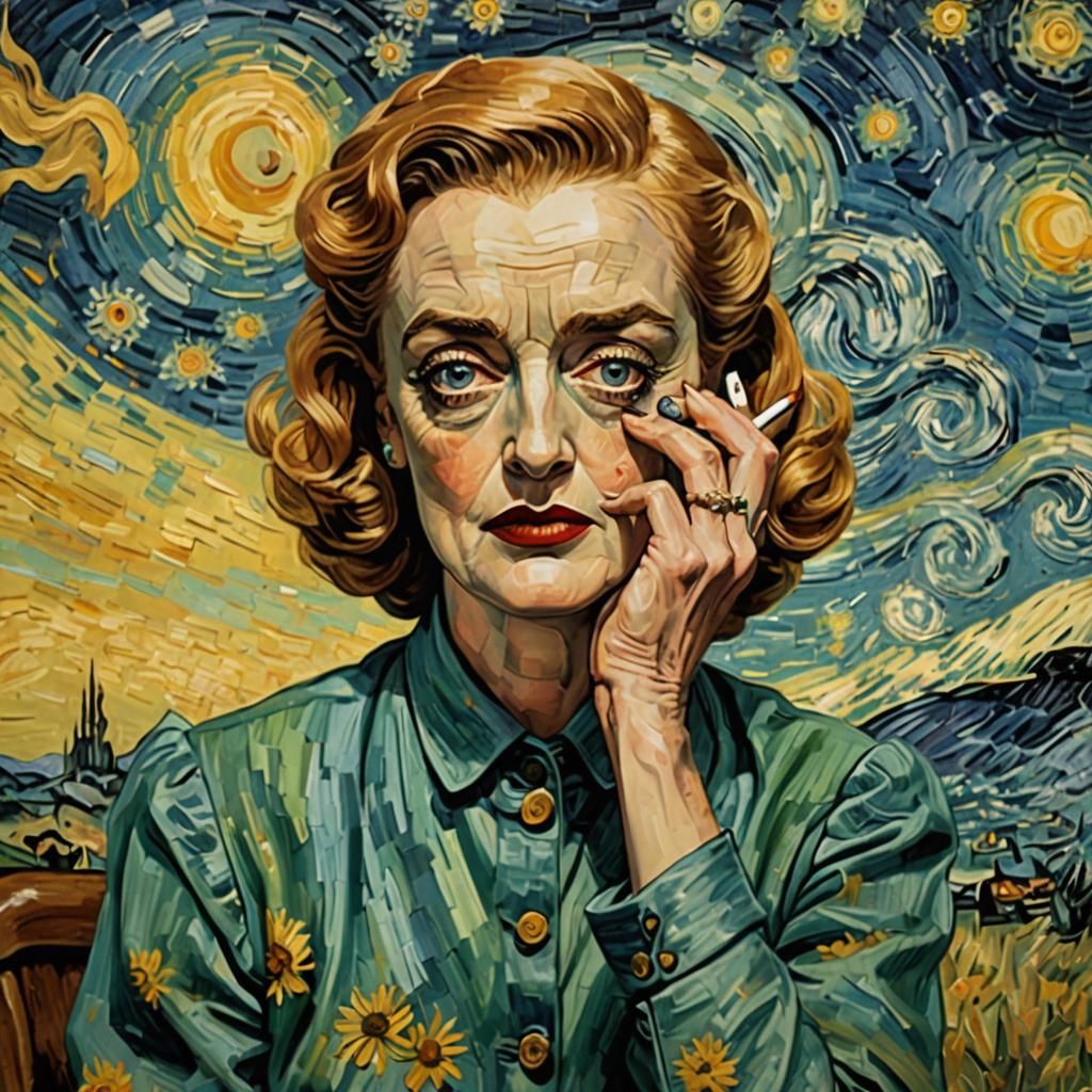 Bette Davis Smoking in Van Gogh Style
