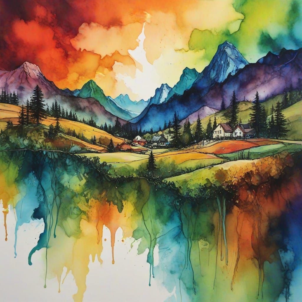 Mountain Peaks in Vibrant Impressionist Colors