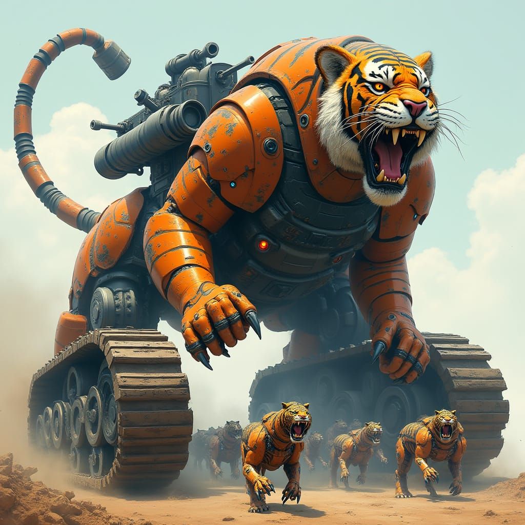 Cybernetic Tiger Tank Hybrid in Futuristic Industrial Aesthe...
