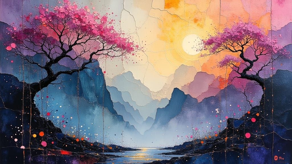 Impressionist Cherry Blossom Landscape in Oil