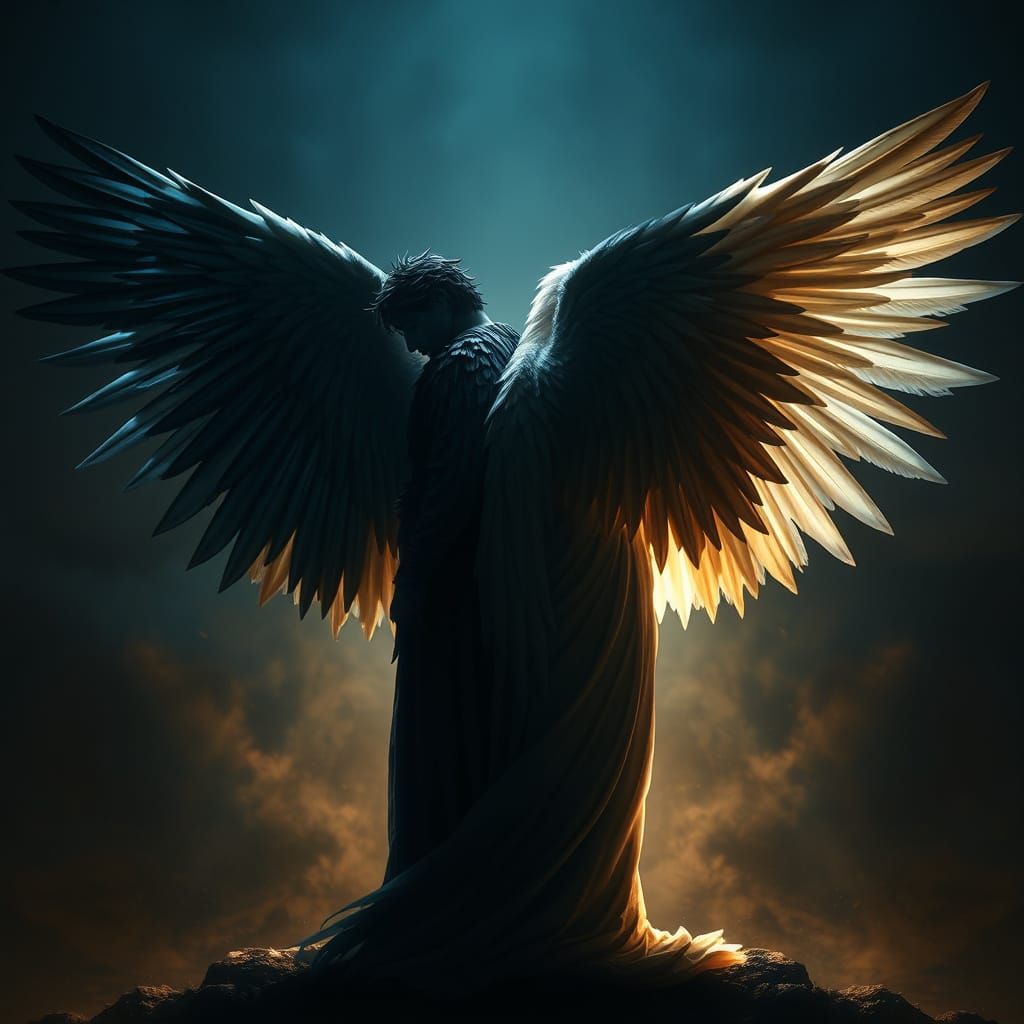 Majestic Dark and Light Angels, Contrasting Auras, Baroque-I...