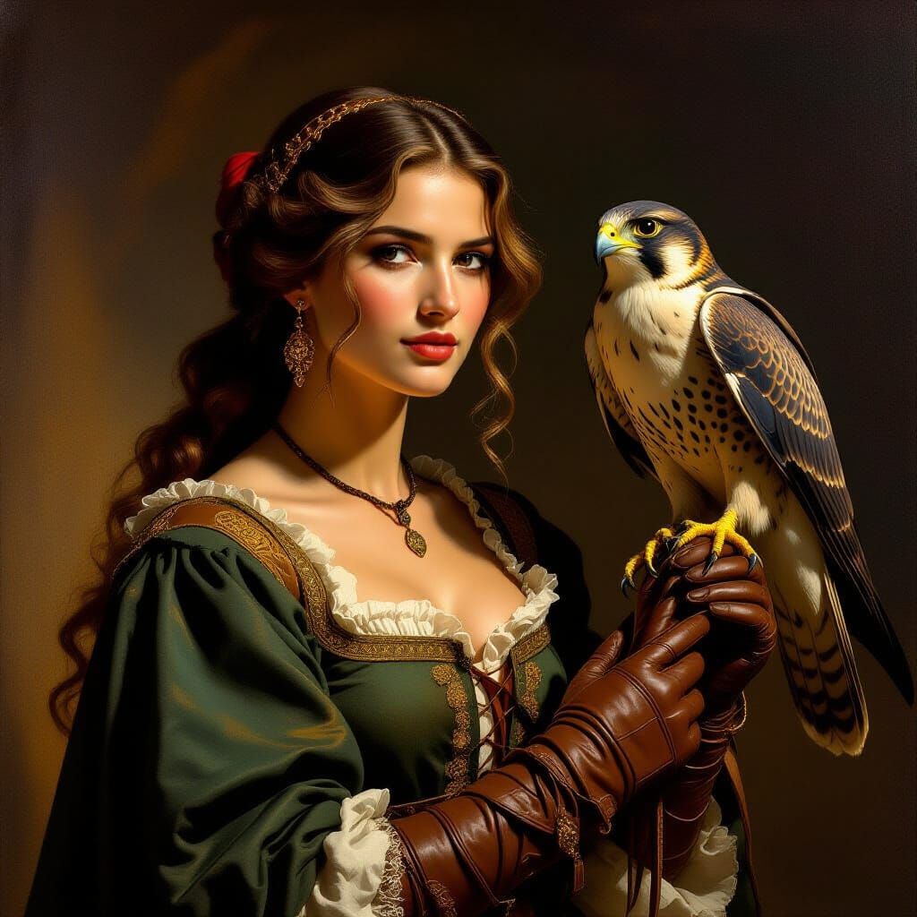 Renaissance Lady with Falcon in Michelangelo Style