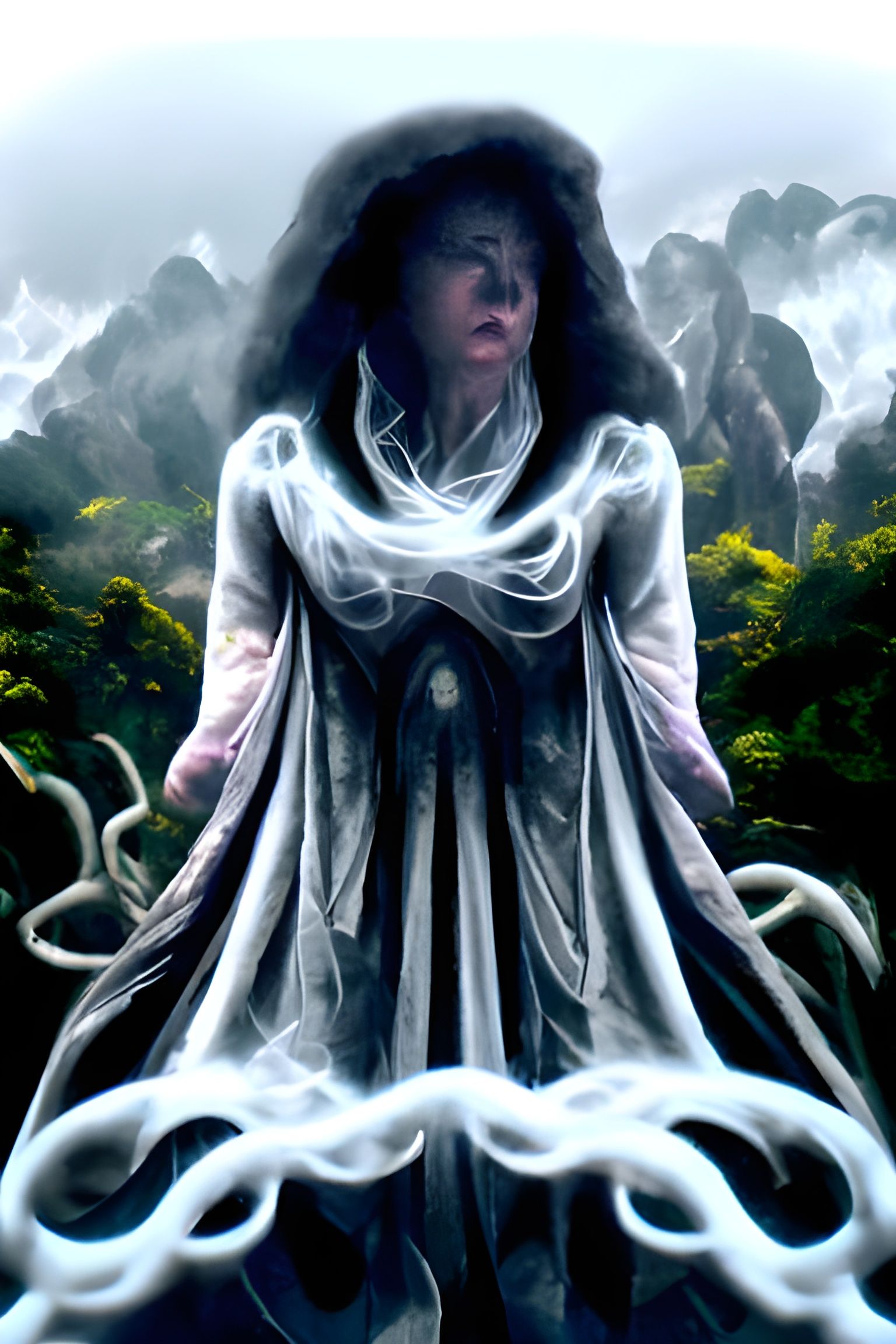 Ethereal Female Ghost in Misty Fantasy Horror