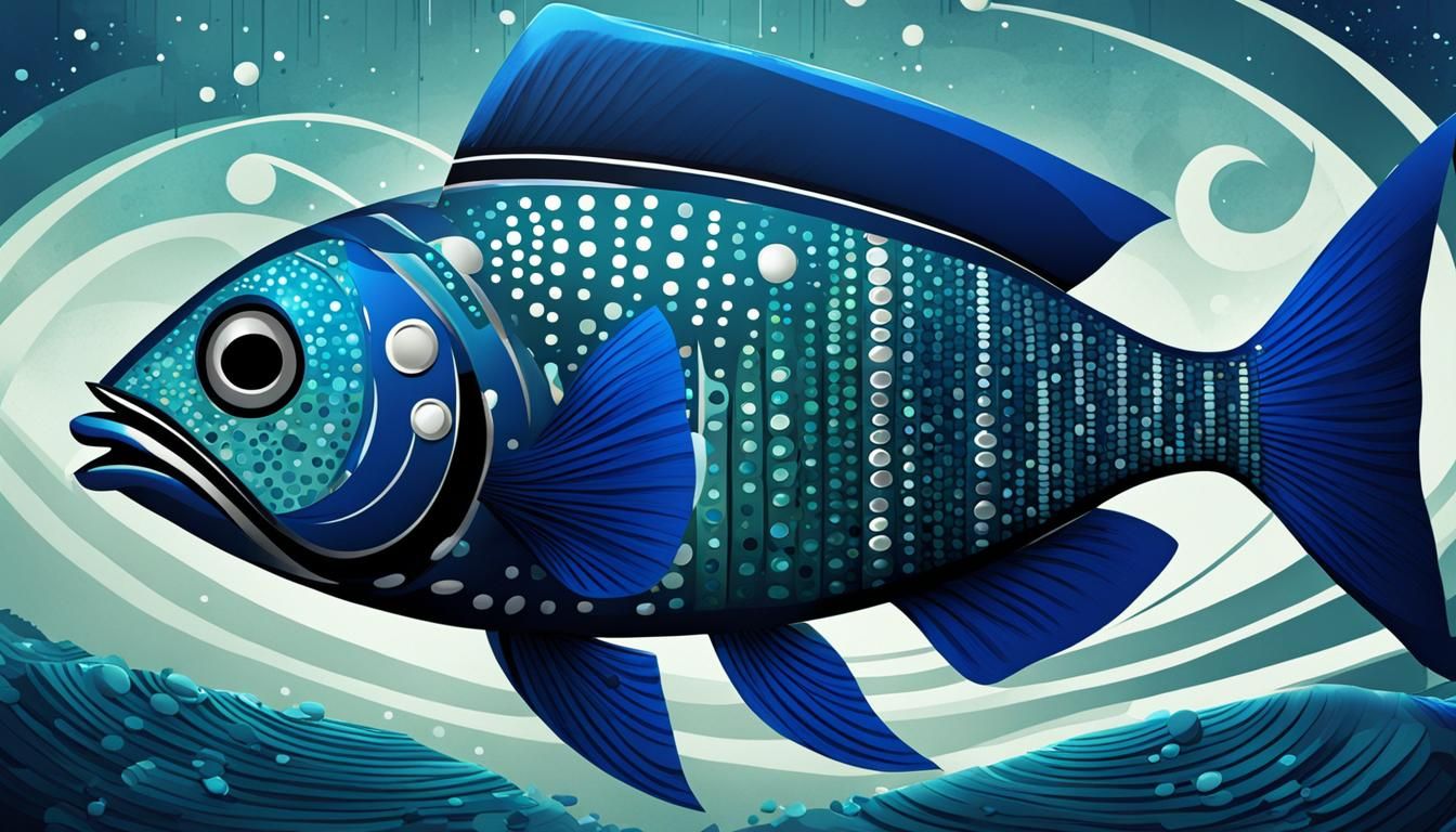 Cartoon Fish with Letter Z in Abstract Ocean