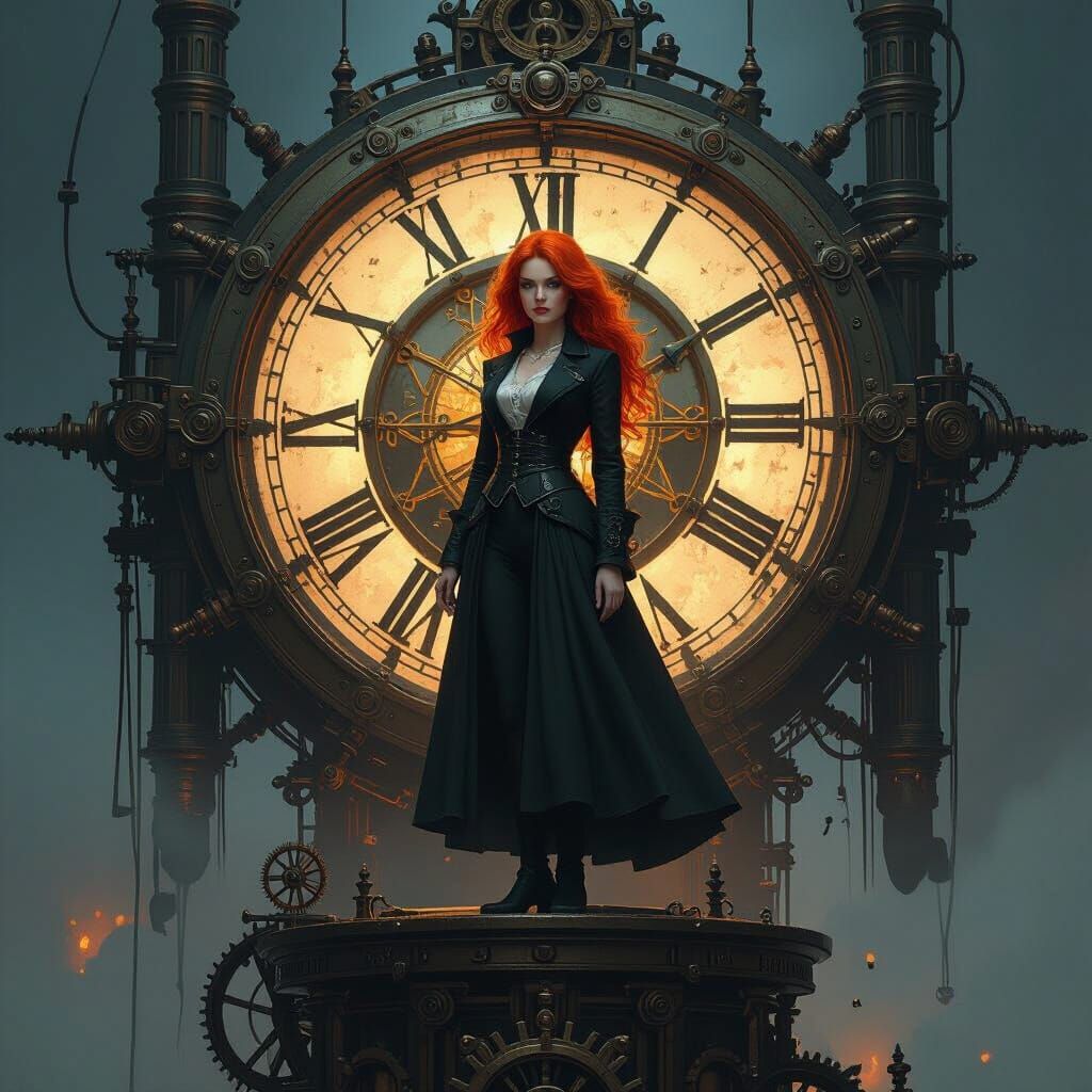 Time Traveler on Clockwork Planet in Gothic Fantasy Style