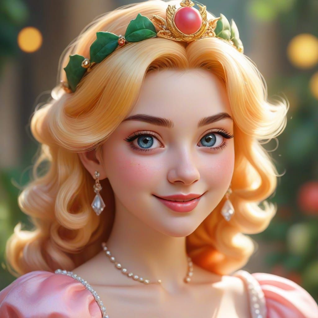 Whimsical Princess Peach Portrait in Pastel Hues