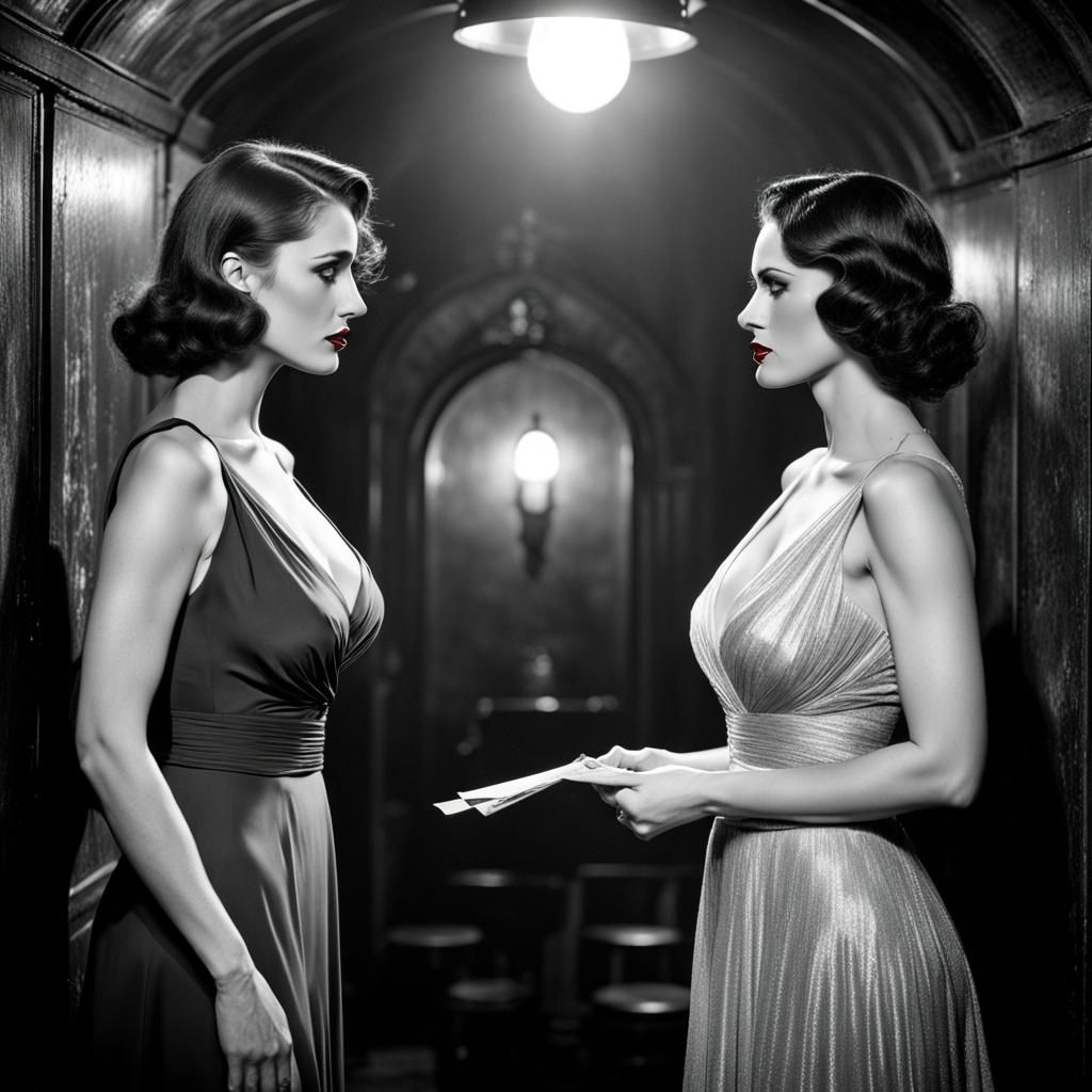 Old Hollywood Catfight Staredown in Speakeasy