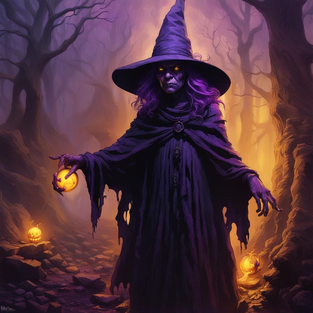 Eerie Witch Encounter: A Dark Fantasy Masterpiece