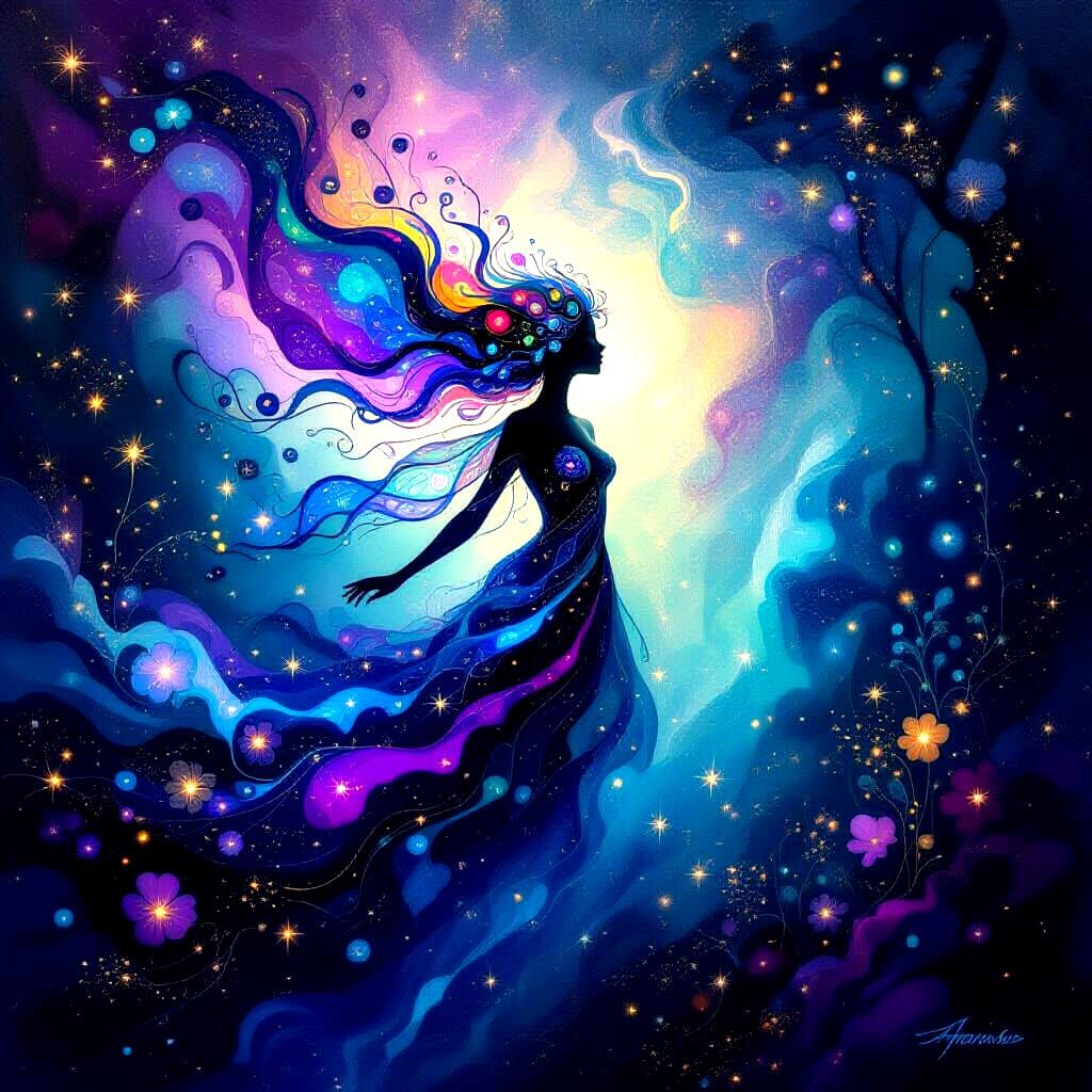 Abstract Woodland Sprite in Cosmic Nebula