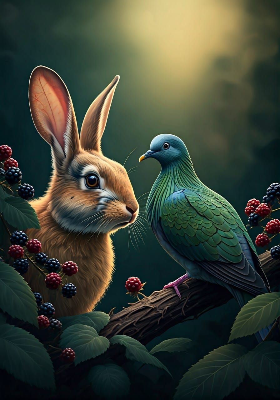 Rabbit Surprised by Majestic Cloven-Feathered Dove