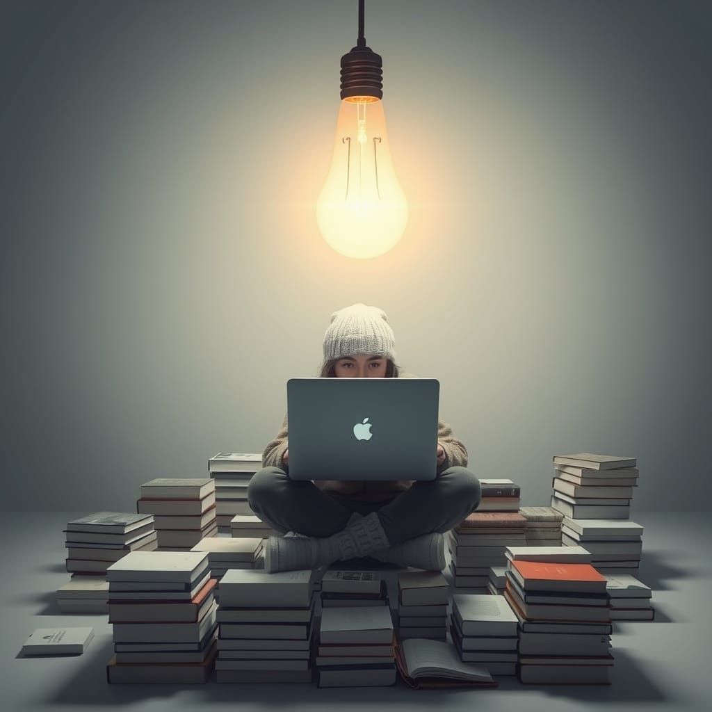 Glowing Lightbulb Moment in Tranquil Space