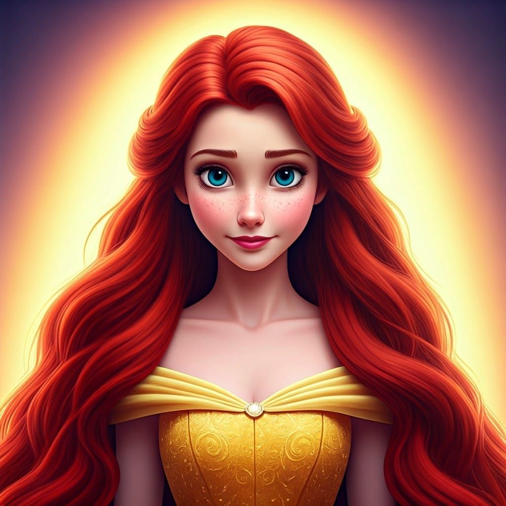 Ethereal Disney Princess Hybrid in Vibrant Red Locks and Icy...