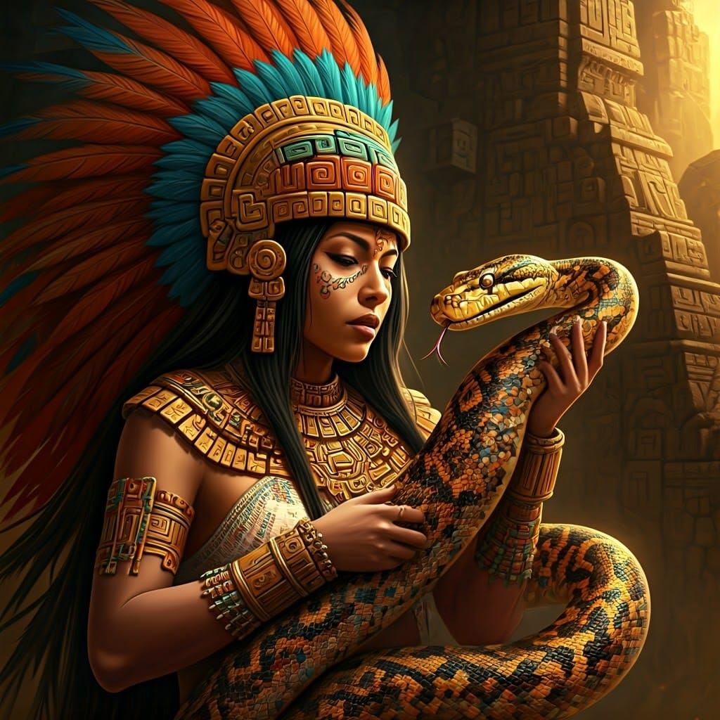 Aztec Woman with Snake: Digital Matte Painting