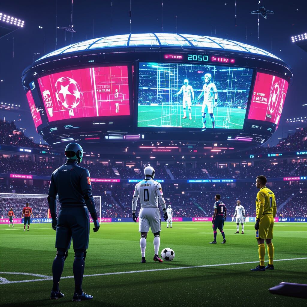 Futuristic Football Stadium in Cyberpunk Style