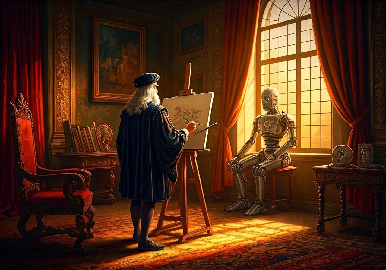 Hyperrealistic Renaissance Portrait of Robot in Traditional ...