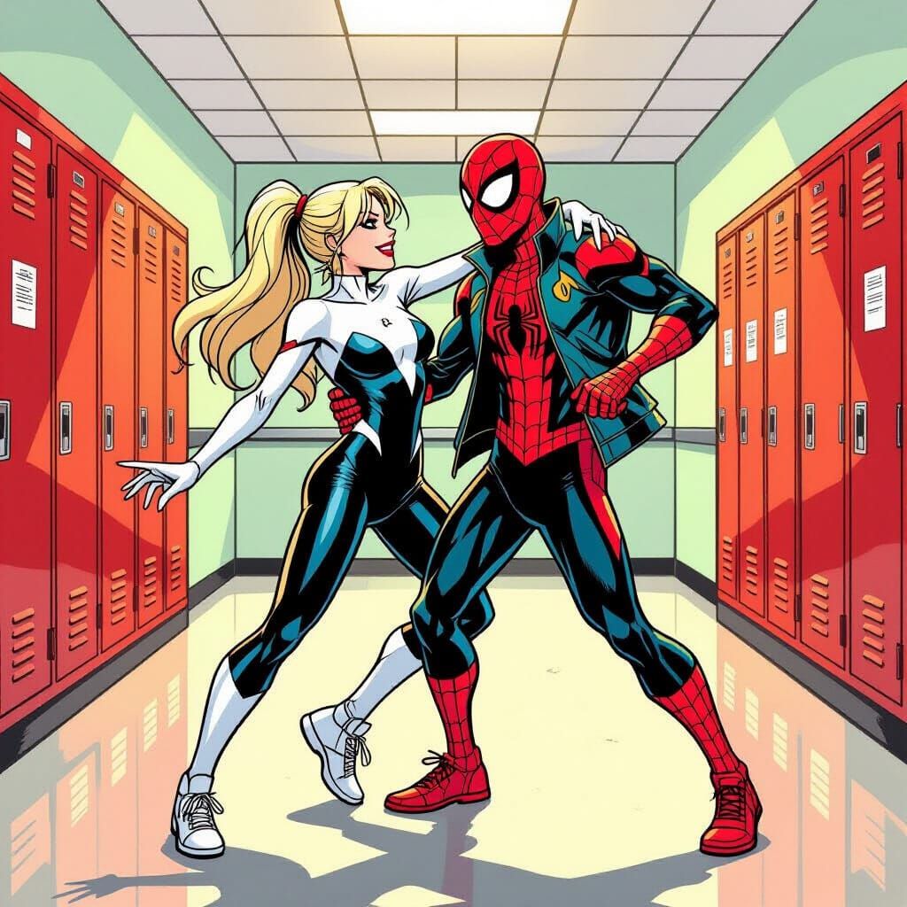 Ghost-Spider and Peter Parker Dancing in High School Comic A...