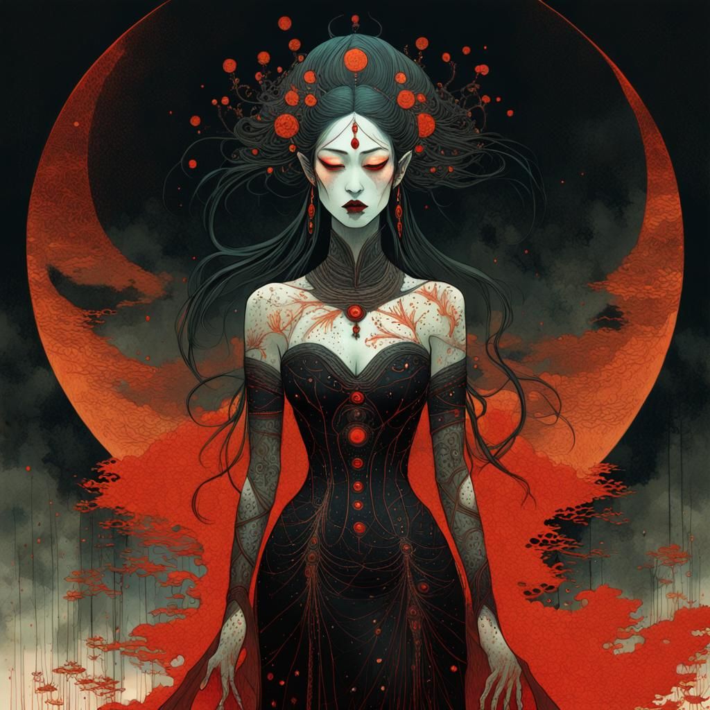 Eerie Gothic Enchantress in Double Exposure Photography