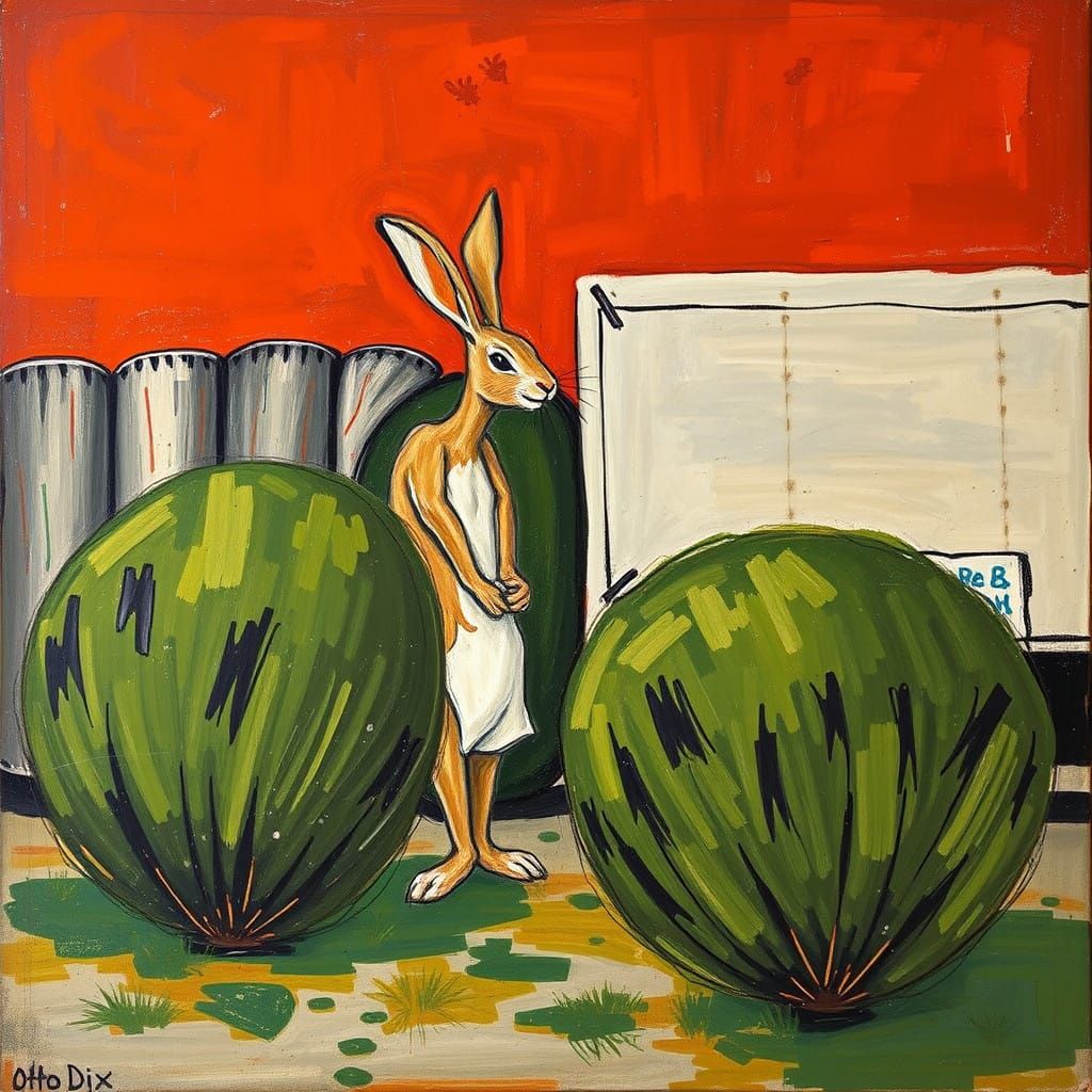 Surrealist Rabbit Scene in Absurdist Style