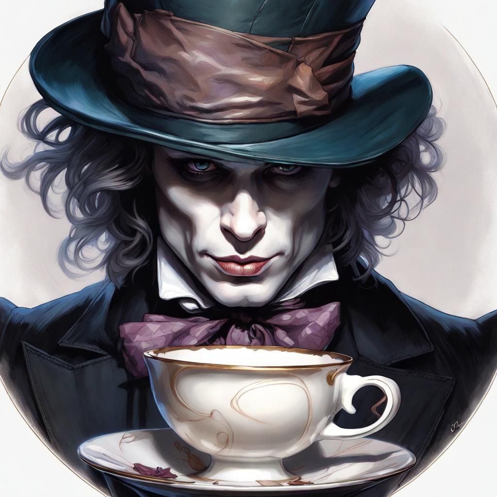 Romantic Mad Hatter Portrait in Art Nouveau Style