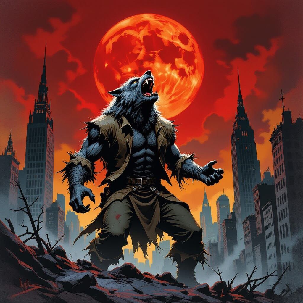 Werewolf Transformation in Gothic Horror Style