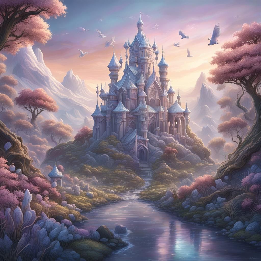 Innocent Nature in Delicate Pastel with Silver Ink