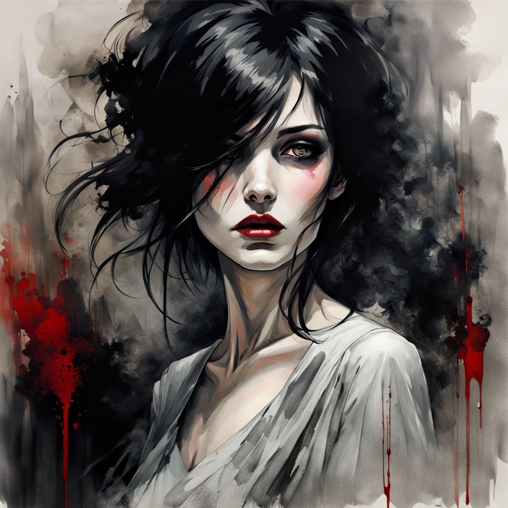 Ethereal Ghost Portrait in Gothic Ink Style