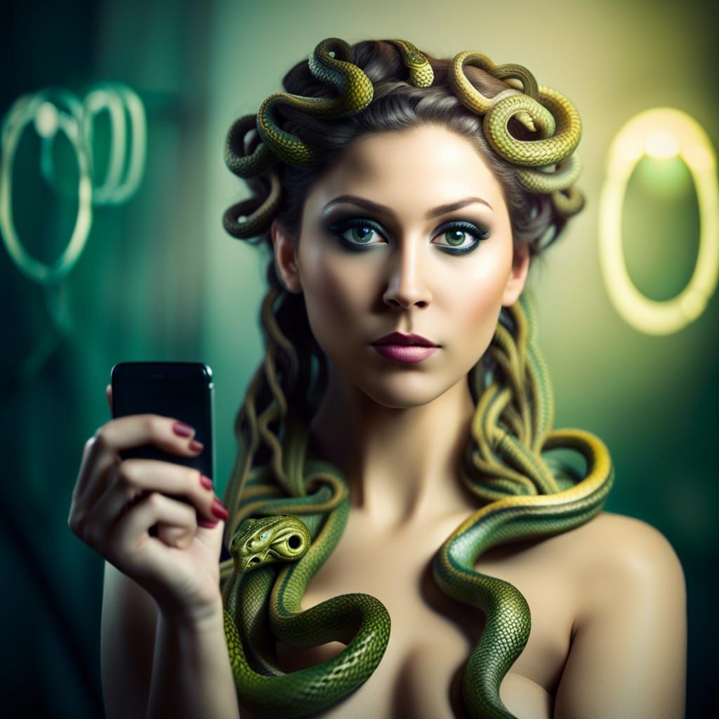 Medusa Selfie: Mythical Woman in Professional Photography