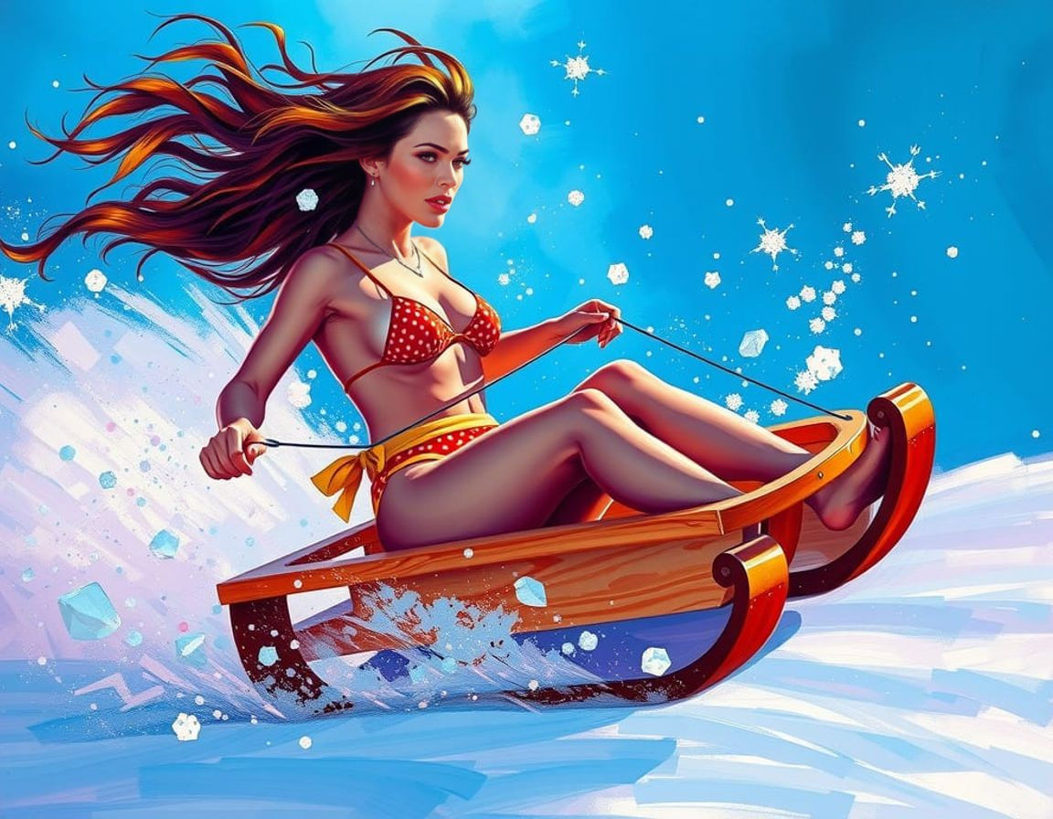 Speedy Winter Thrill in Vibrant Oil on Canvas