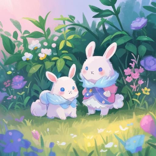 Cute White Rabbit in Whimsical Meadow: Hyperrealistic Art