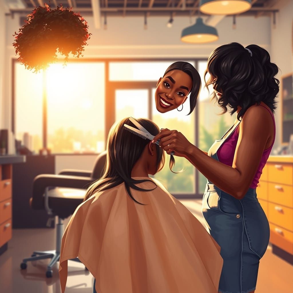 Black Barber Cuts Customer's Hair in Modern Salon