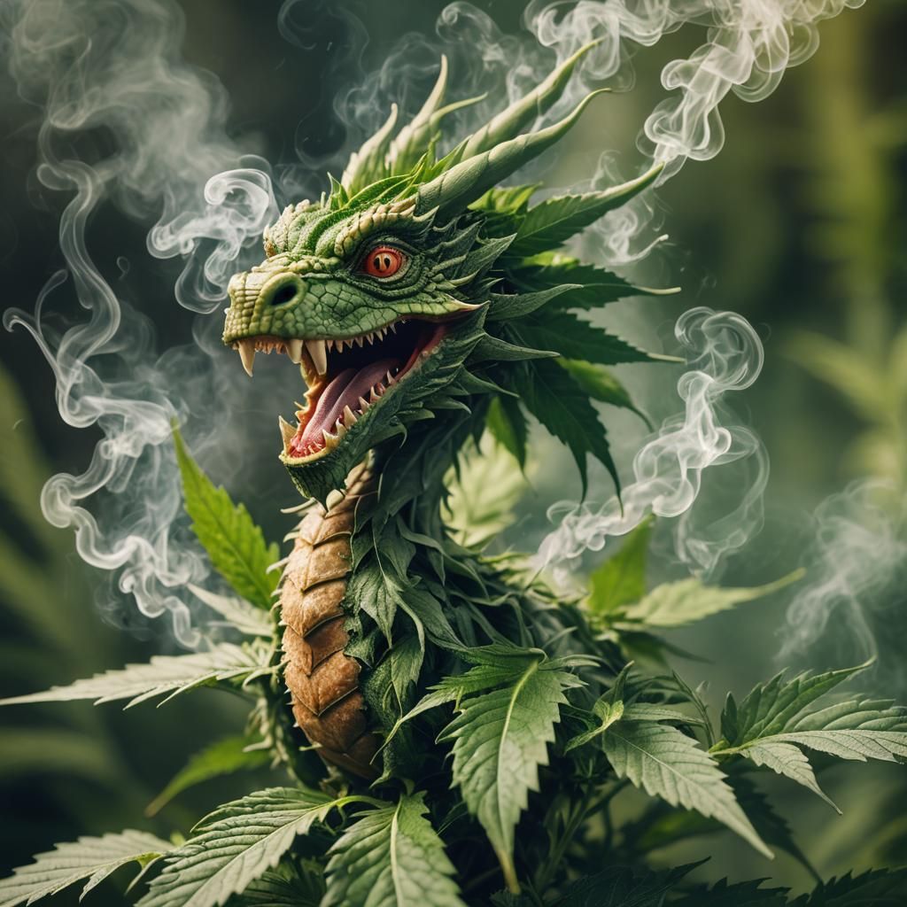 Hyper-Realistic Cannabis Leaf Dragon Portrait