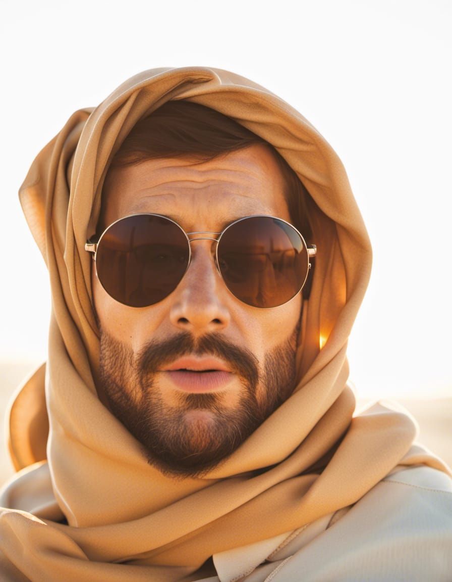 Man in Desert Cheche at Sunset