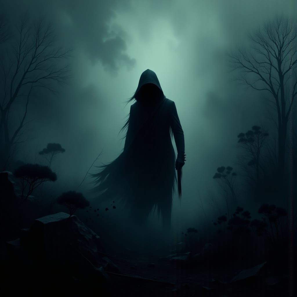 Silhouette Figure in Atmospheric Sci-Fi Landscape