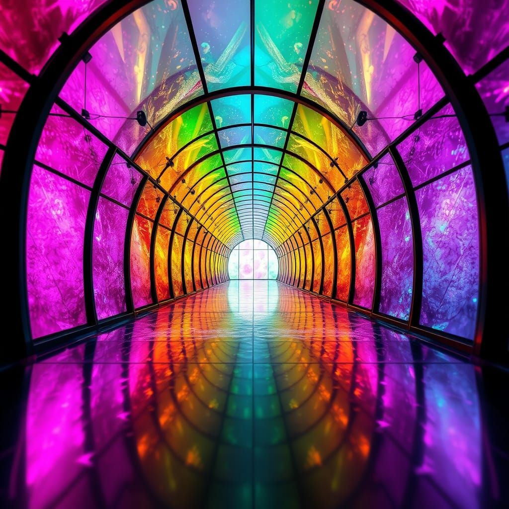 Dreamlike Glass Tunnel in Dark Fantasy Style