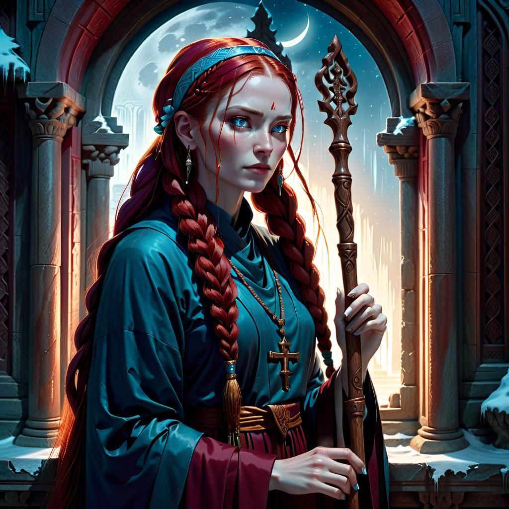 Priestess in Temple with Cat: Fantasy Concept Art