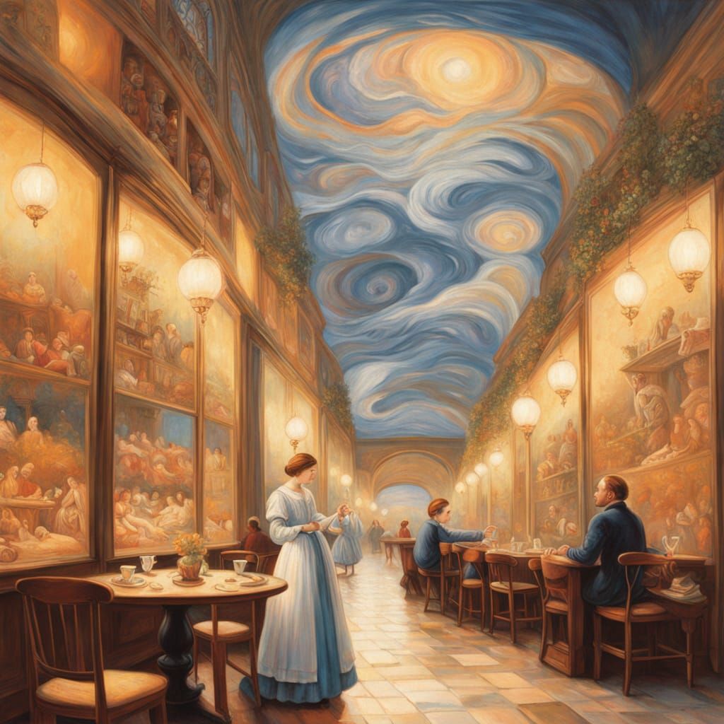 Romantic Restaurant Scene in Whimsical Illustration Style