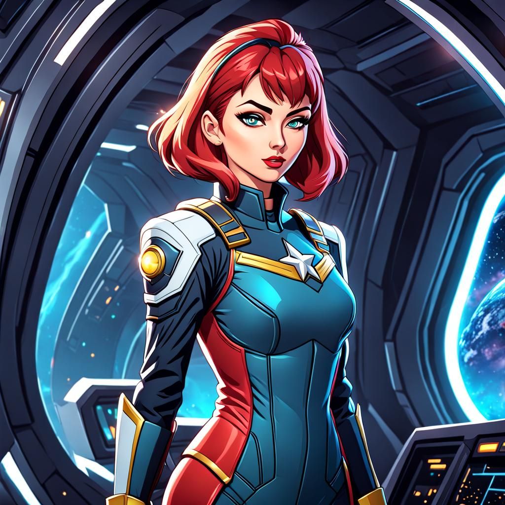 Cartoon Style Sci-Fi Female Captain