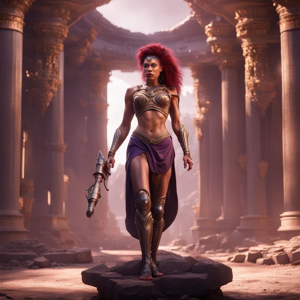 Hyperrealistic Cyborg as Megara in Hercules