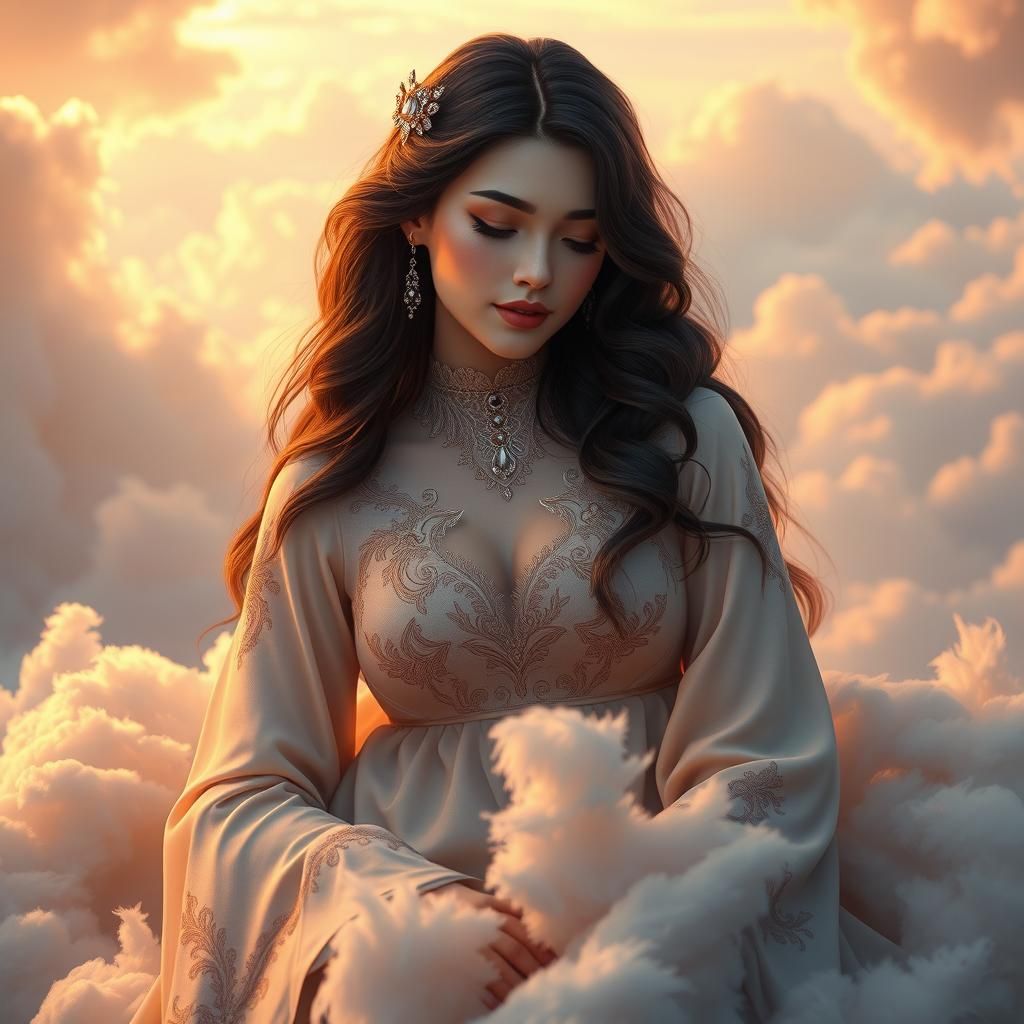 Zodiac Virgo Woman on Clouds, Hyperdetailed Concept Art