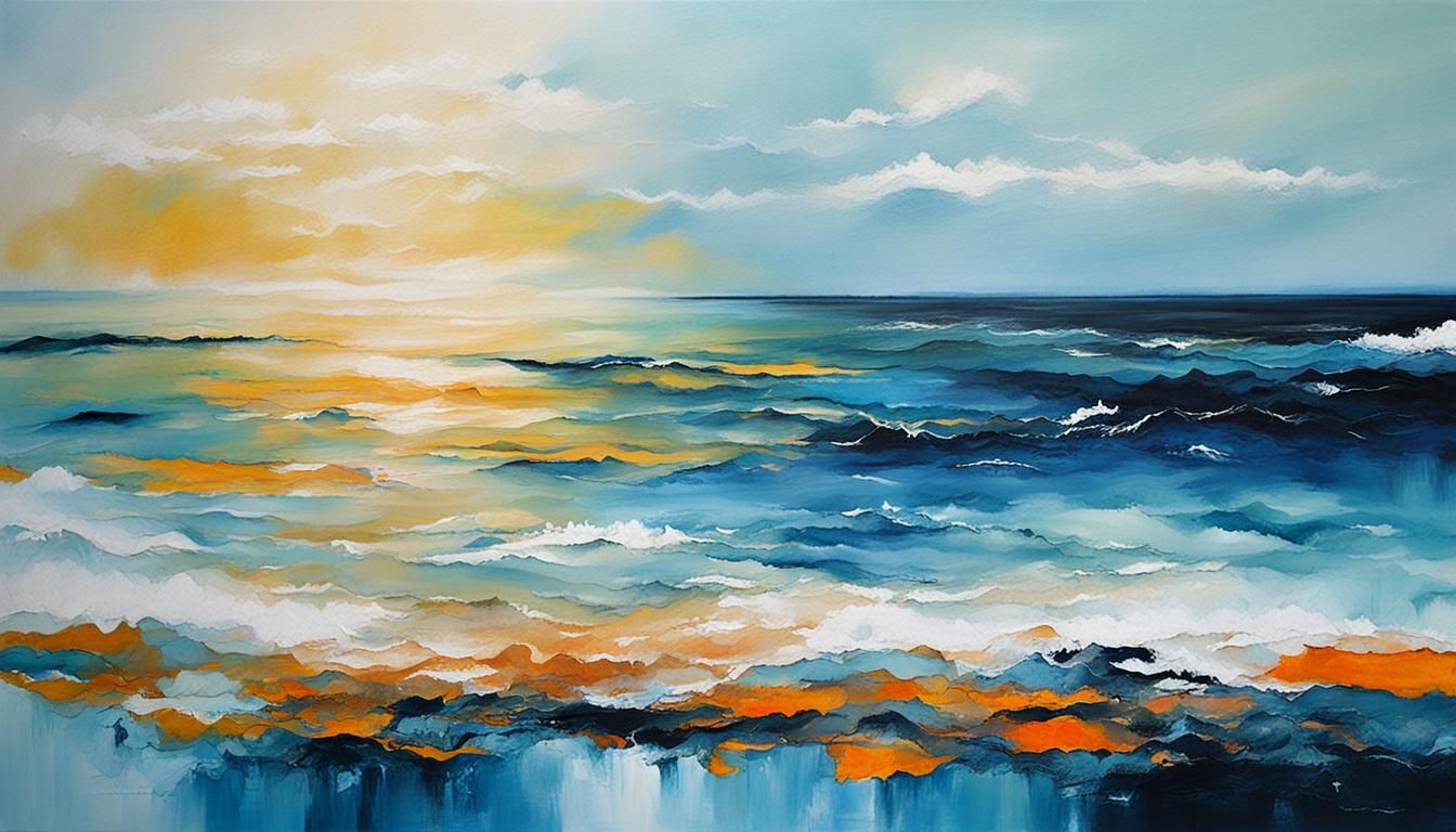 Abstract Seascape Painting with Flowing Lines