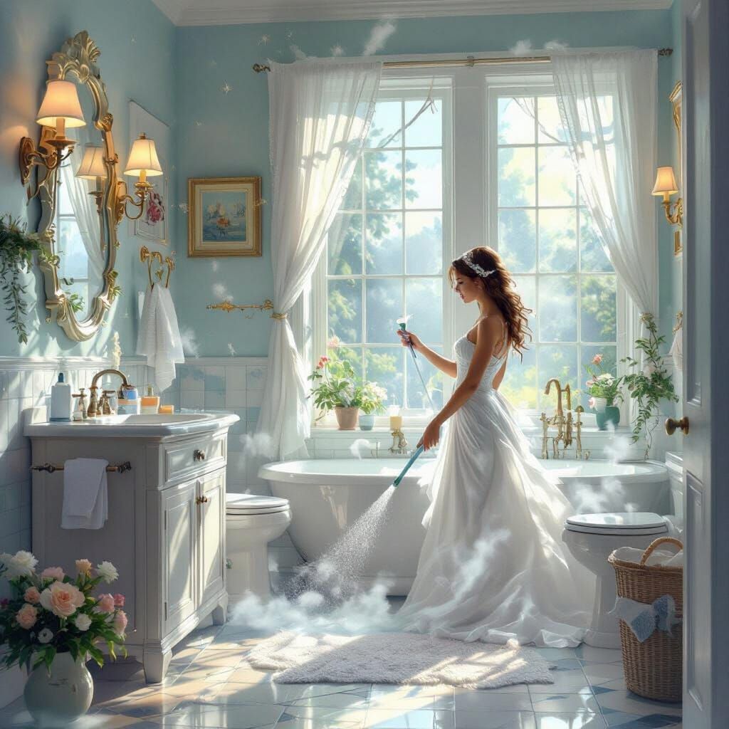 Magical Bathroom Cleaning in Ethereal Fantasy Style