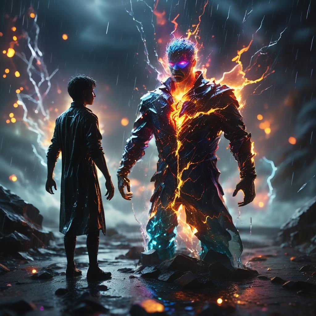 Glass Figure in Storm, Dark Fantasy Art