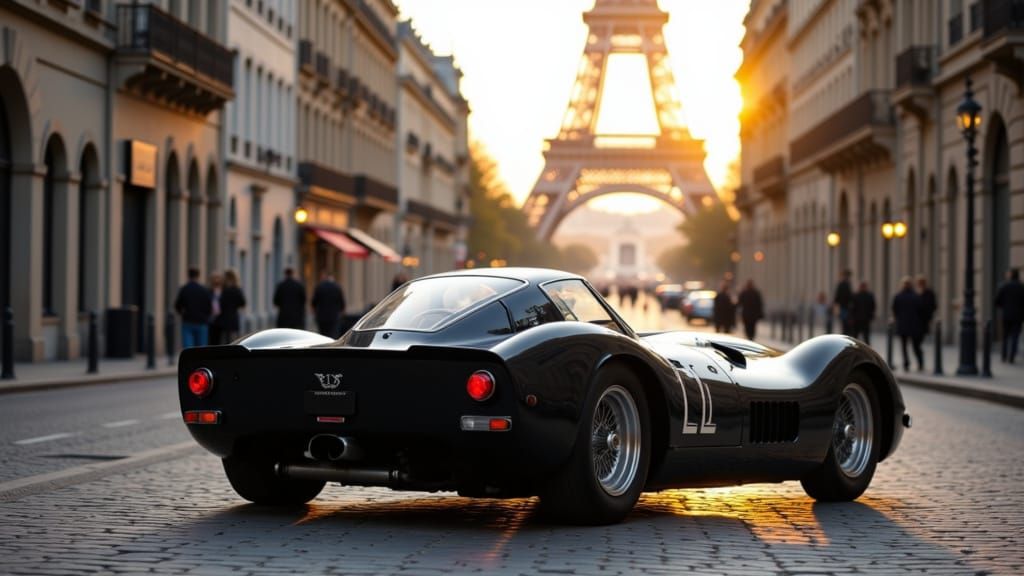 Black Ferrari 250 GTO on Paris Street at Golden Hour