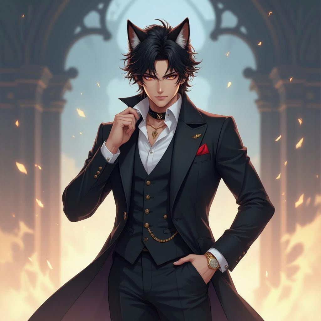Anime Portrait of Handsome Person with Dog Ears