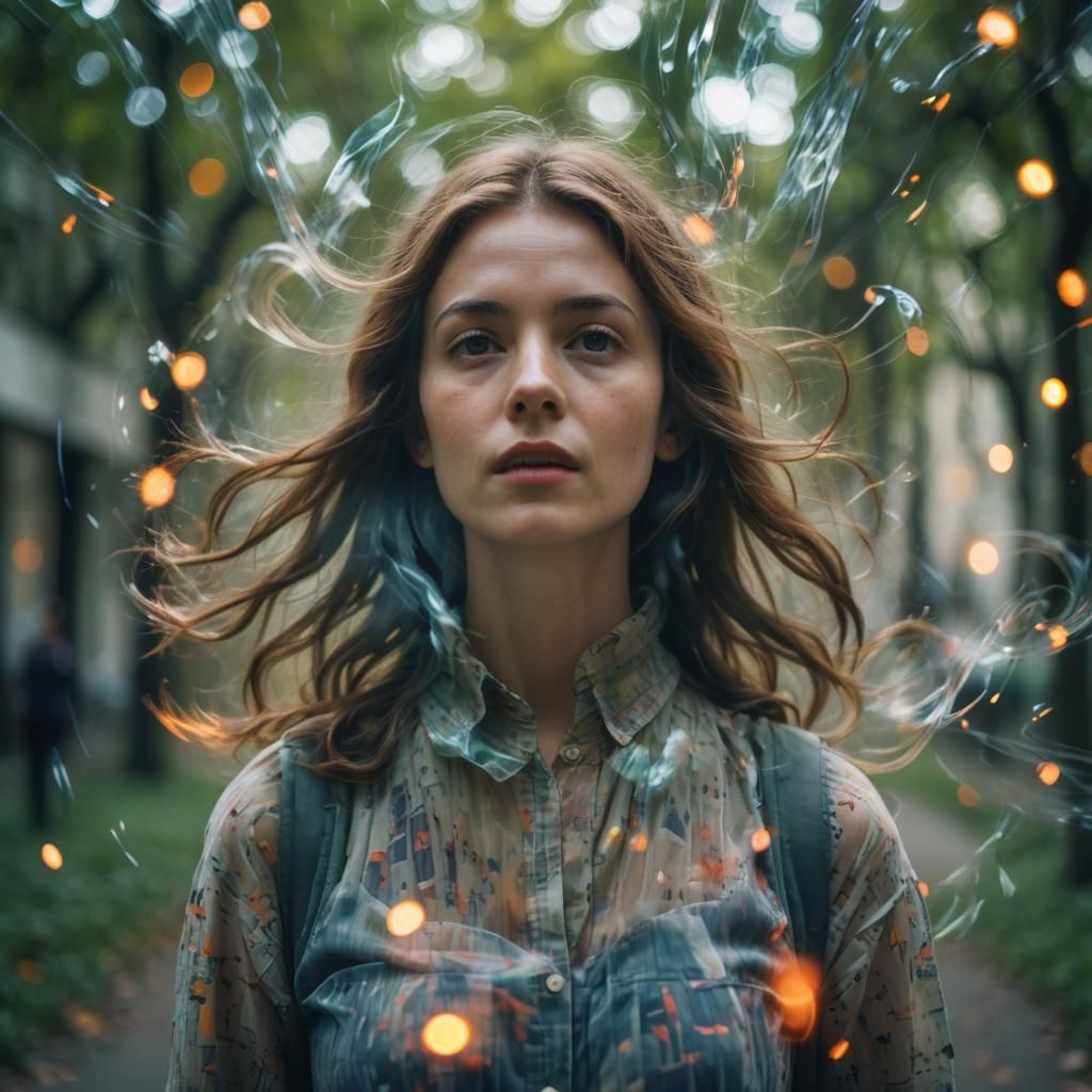 Ethereal Woman Portrait in Multivaporwave Dreamscape