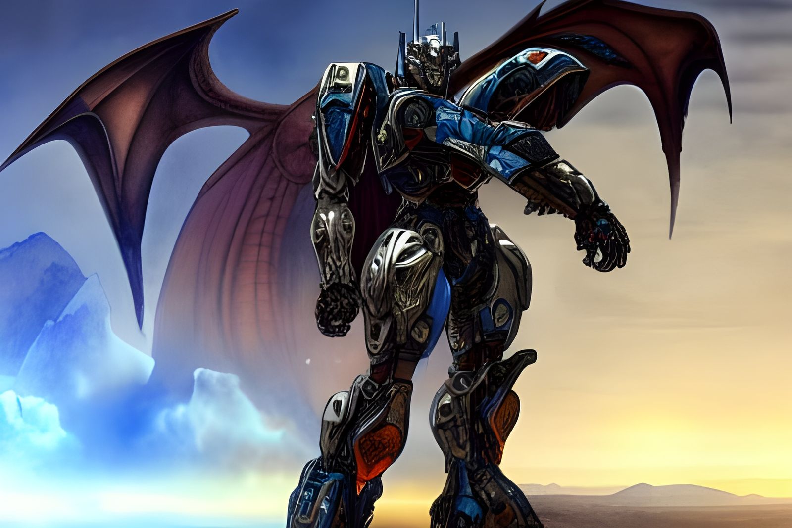 Optimus Prime Dragon Chimera on Moonscape in Watercolor