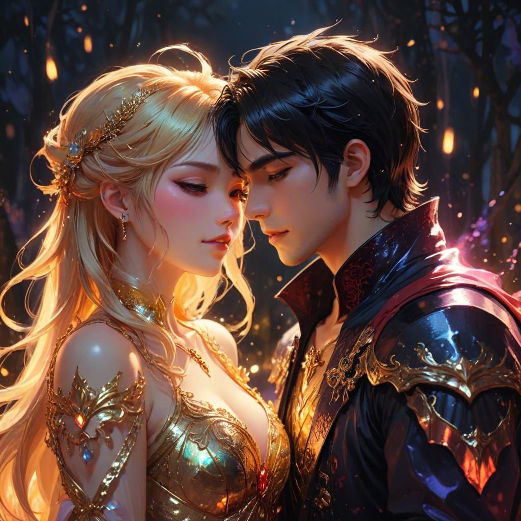 Magical Vampire Couple in Vibrant, High-Contrast Josei Manga...