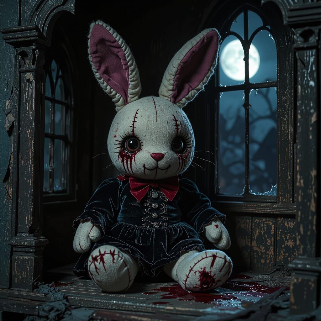 Zombified Vampire Rabbit in Gothic Dollhouse